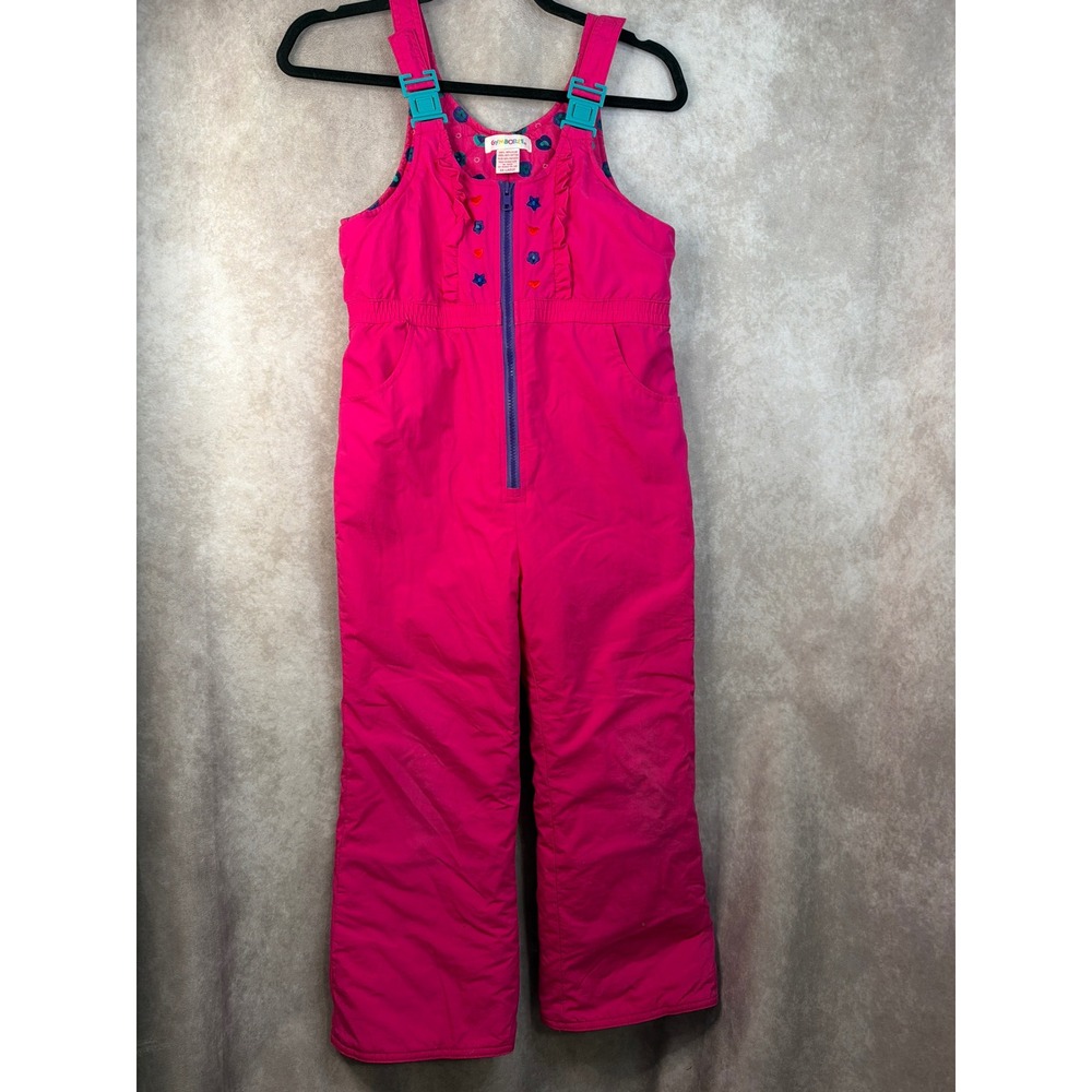 Vintage 80/90s Gymboree Girls Pink Star Heart Flower Snow Bib Overalls XX Large